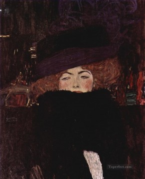 ギュスターヴ・クリムト Painting - 帽子と羽根ボアの貴婦人 グスタフ・クリムト